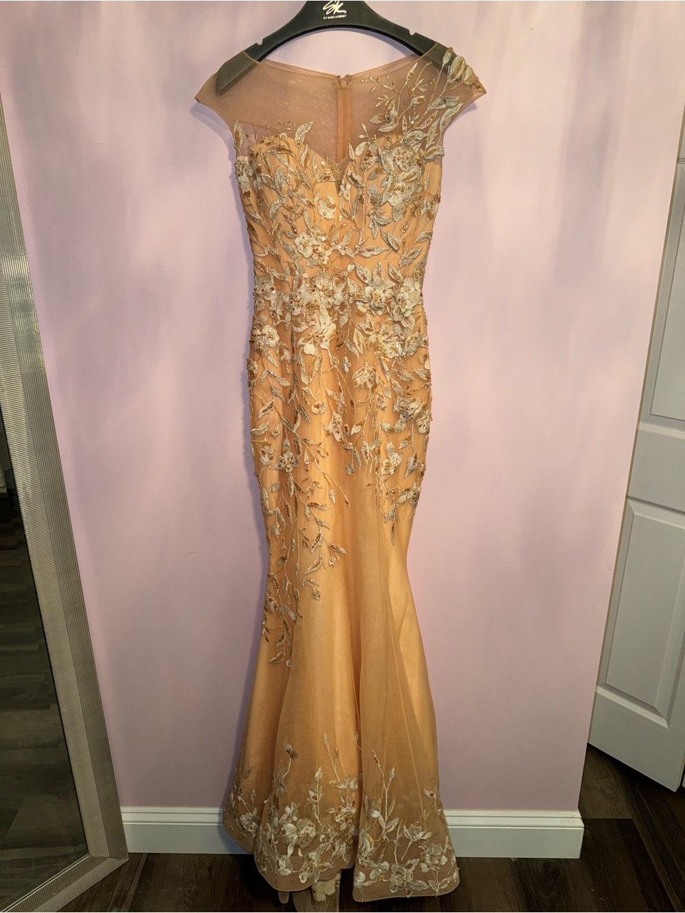 Saiid Kobeisy Beaded Floral Embroidered Prom Dress in Champagne Peach